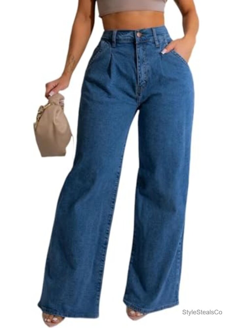 Wide Leg High Waist Baggy Stretch Denim Jeans Loose Fit